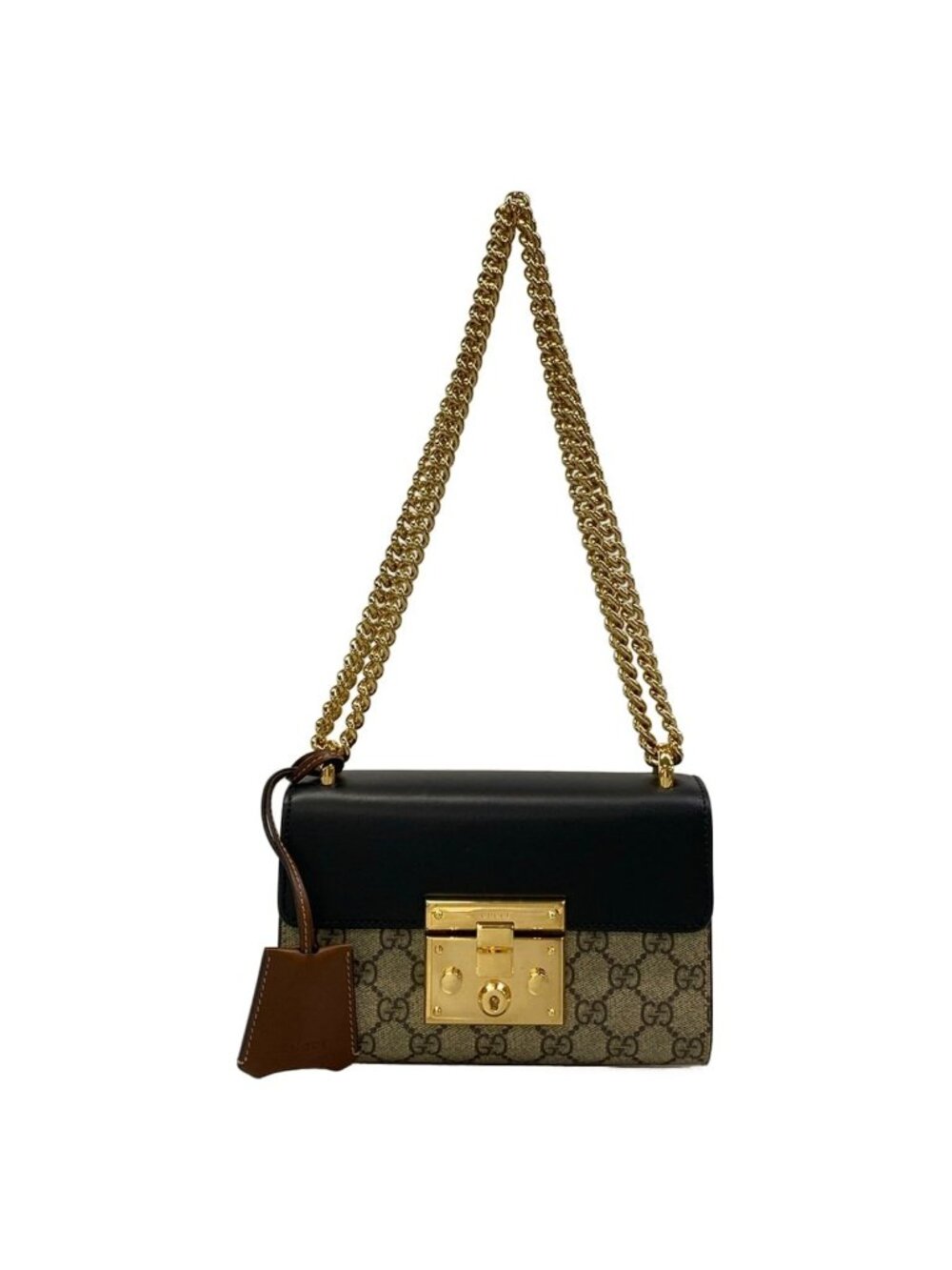 Gucci Shoulder Bag Padlock Small Tian Black Dark Brown Multi Chain Leather